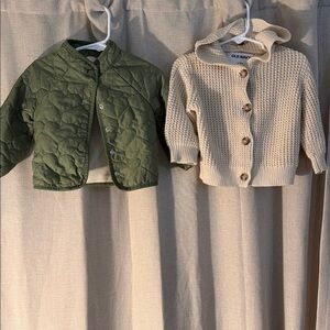 Old Navy Green Quilted Jacket and Cream Knit Hoodie Set